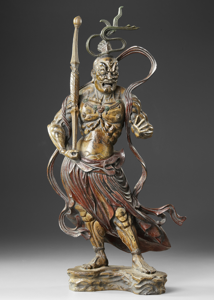 A JAPANESE GUARDIAN OF THE TEMPLE – A BRONZE NYO FIGURE,MEIJI PERIOD,1868-1912