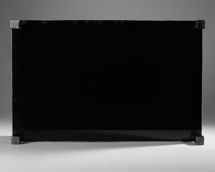 A LOW LACQUERED TWO-LEVEL JAPANESE TABLE WITH FLORAL DESIGNS, SHOWA PERIOD