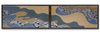 A JAPANESE TWO-PANEL LACQUERED TEA CEREMONY SCREEN WITH RIVER SHORE DESIGN, 20TH CENTURY