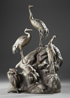 A JAPANESE BRONZE OKIMONO, CRANES AND TURTLES IN HARMONY,MEIJI PERIOD,1868-1912