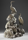 A JAPANESE BRONZE OKIMONO, CRANES AND TURTLES IN HARMONY,MEIJI PERIOD,1868-1912