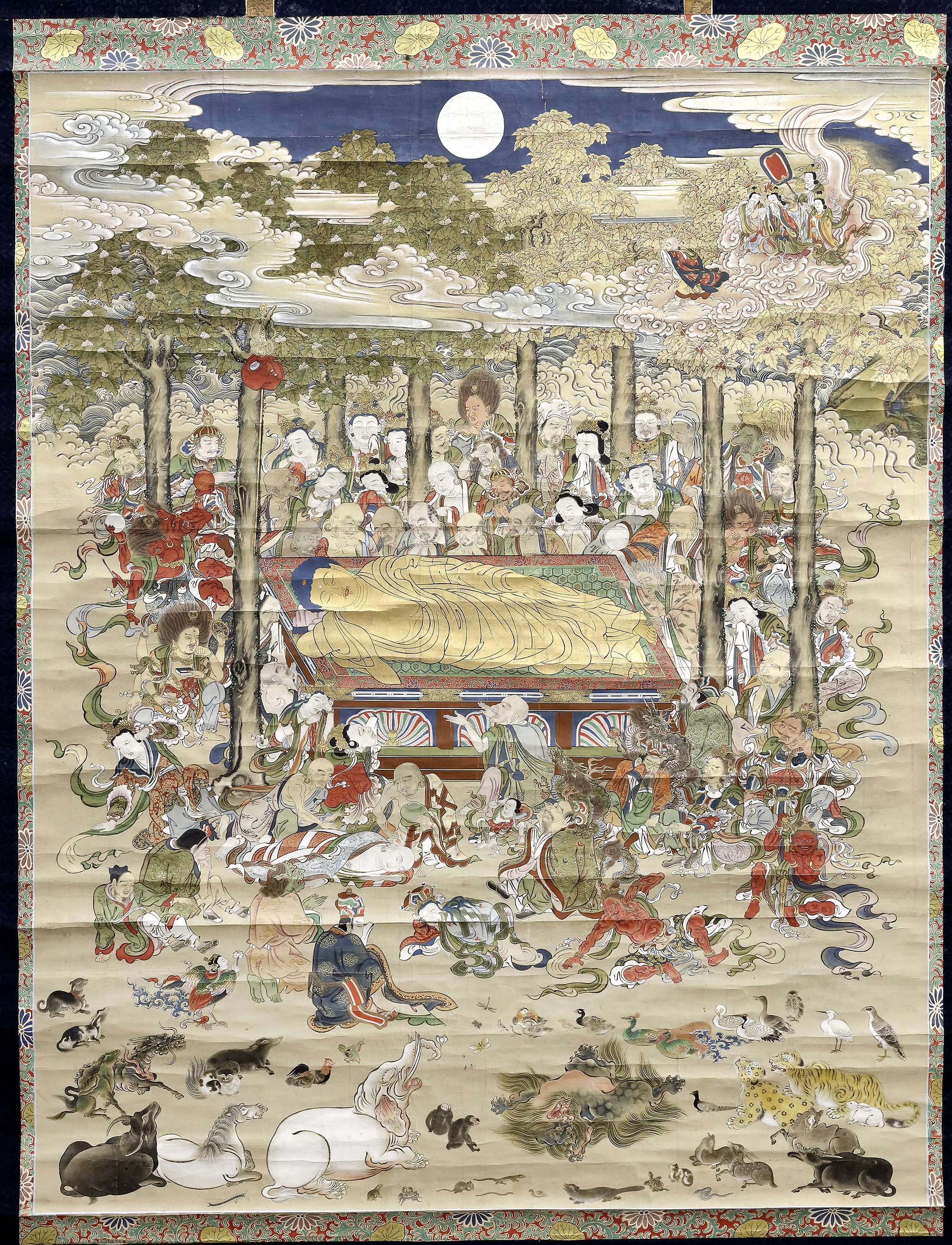 A JAPANESE PAINTING OF THE BUDDHA'S NIRVANA, SHAKYAMUNI'S