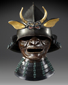 A JAPANESE MOMONARI KABUTO WITH SHI-SHI MAEDATE AND MENPO,EDO PERIOD (1615–1868)