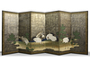 A JAPANESE SIX-PANEL SCREEN – CRANES AND PINES ON SILVERLEAF BACKGROUND,EDO PERIOD (1615–1868)