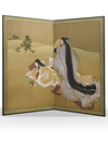 TWO-PANEL BYOBU SCREEN OF BIJINGA IN HEIAN STYLE (EARLY 20TH CENTURY)