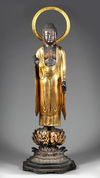 A JAPANESE LARGE STANDING AMIDA BUDDHA ON LOTUS THRONE, EDO PERIOD (1615–1868)