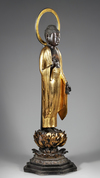A JAPANESE LARGE STANDING AMIDA BUDDHA ON LOTUS THRONE, EDO PERIOD (1615–1868)