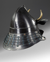 A JAPANESE MOMONARI KABUTO WITH SHI-SHI MAEDATE AND MENPO,EDO PERIOD (1615–1868)
