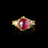A BYZANTINE GOLD RING IN FLOWER FORM GEM ARRANGEMENT – SAPPHIRE, EMERALD, PINK TOURMALINE , AMETHYST & PEARL, 5TH TO 6TH CENTURY A.D.
