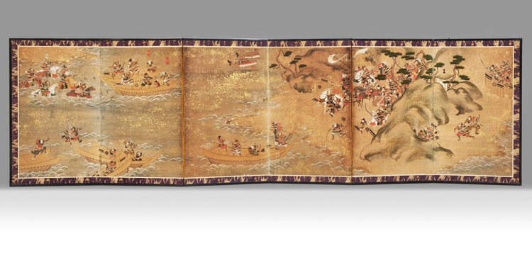 A MID SIZE JAPANESE SCREEN DEPICTING A SAMURAI BATTLE,  EDO PERIOD, 18TH CENTURY