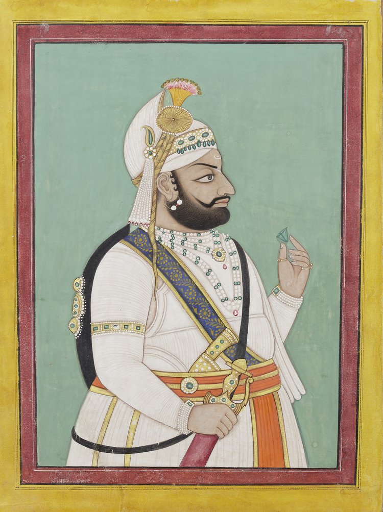 A PORTRAIT OF MAHARANA BHIM SINGH OF MEWAR (R. 1778-1828) UDAIPUR, MEWAR, NORTH INDIA, 19TH CENTURY