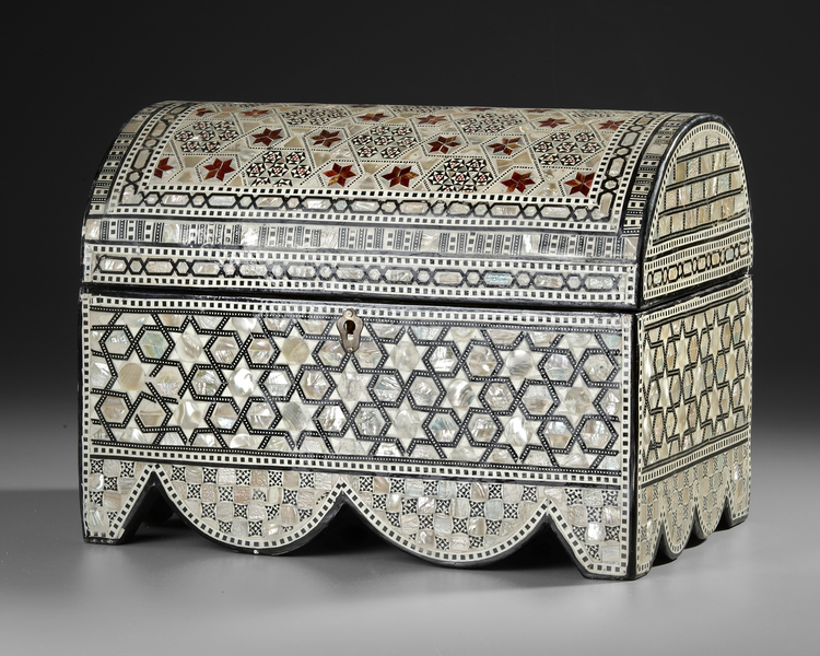 AN OTTOMAN MOTHER-OF-PEARL AND TORTOISESHELL-INLAID JEWELLERY BOX, SYRIA OR EGYPT, 20TH CENTURY