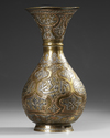 A SILVER AND COPPER INLAID BRASS CAIROWORK VASE, EGYPT OR SYRIA 19TH CENTURY
