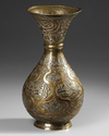 A SILVER AND COPPER INLAID BRASS CAIROWORK VASE, EGYPT OR SYRIA 19TH CENTURY
