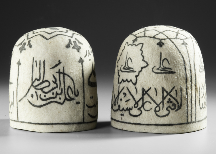 TWO OTTOMAN WHITE FELT DERVISH HATS, 19TH CENTURY
