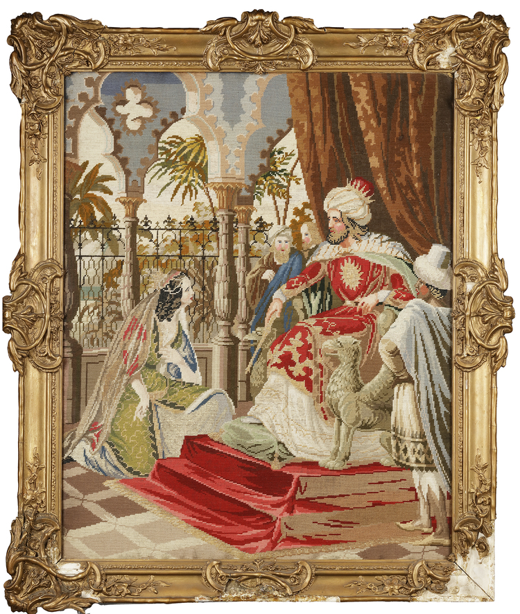 AN EMBROIDERED ORIENTAL SCENE, 19TH-20TH CENTURY