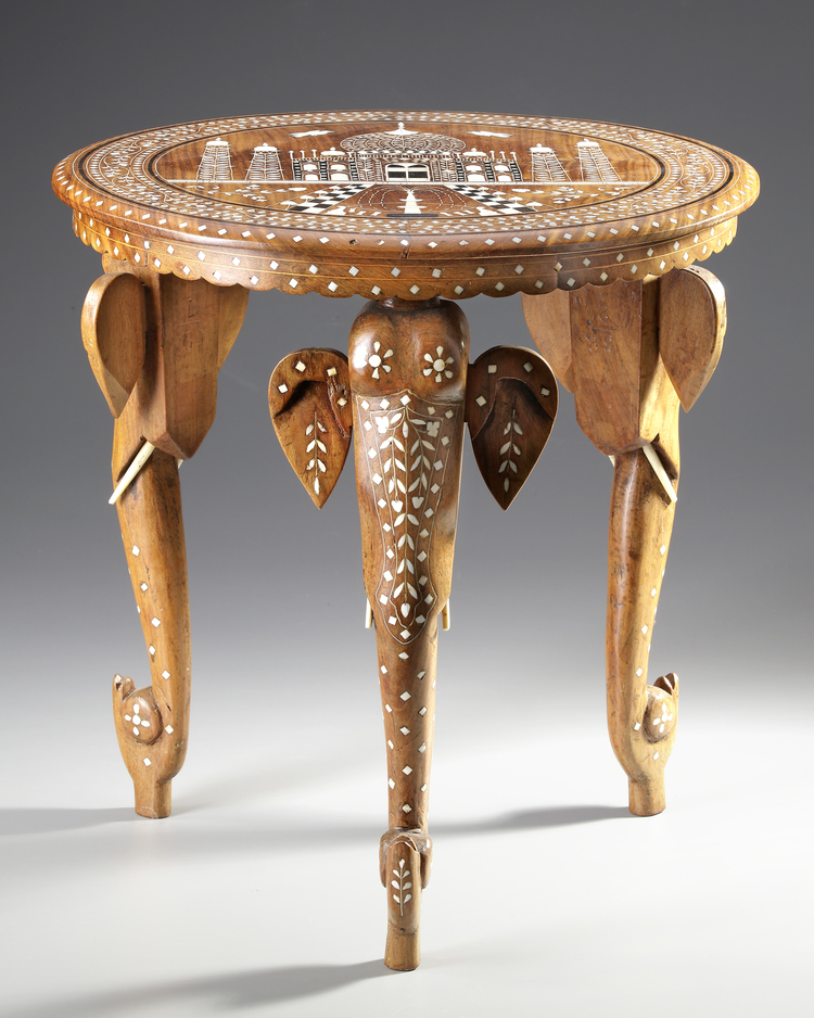 AN INDIAN TABLE INLAID WITH MOTHER OF PEARL, EARLY 20TH CENTURY
