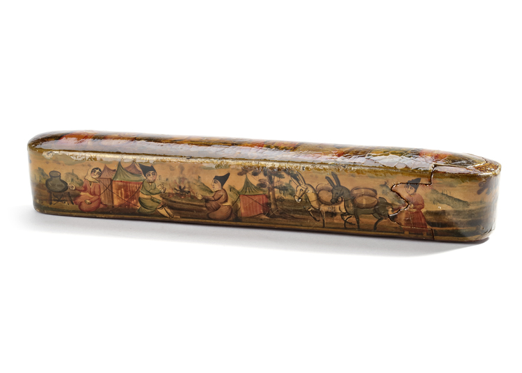 A QAJAR LACQUERED PAPIER-MACHÉ PEN CASE (QALAMDAN), 19TH CENTURY