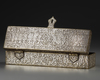 A FINE AND LARGE PERSIAN SILVER-INLAID BRASS PEN-CASE, KHURASAN STYLE, 2OTH CENTURY