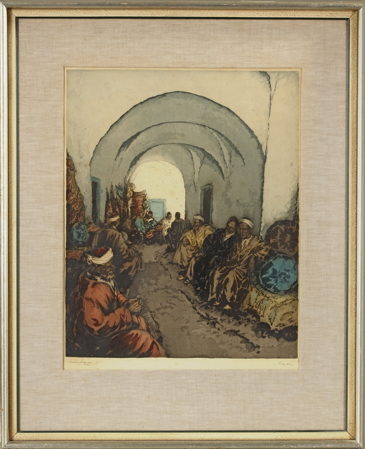 ISIDORE VAN MENS (1890-1985), RABAT, MAROCCO, COLOUR ETCHING