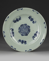 A CHINESE BLUE-DECORATED CELADON-GLAZED DISH, 19TH CENTURY