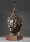 A BRONZE HEAD OF BUDDHA, THAILAND 19TH CENTURY