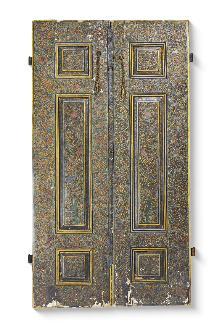 A PAIR OF PAINTED QAJAR WOODEN DOORS, LATE 19TH CENTURY