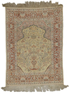 A GOLD-BROCADED SILK CARPET WITH PRAY RUG ORNAMENTATION