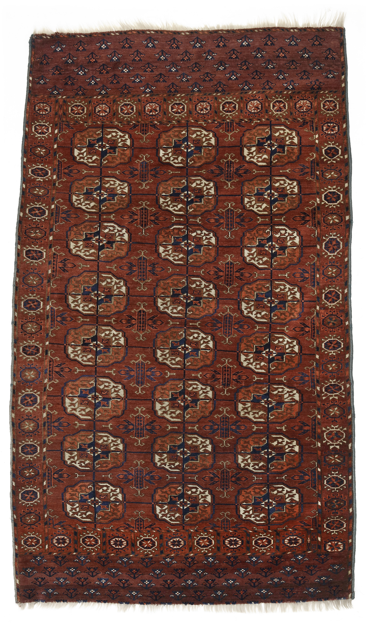 AN ANTIQUE TEKKE CEREMONIAL CARPET, 1ST HALF 19TH CENTURY