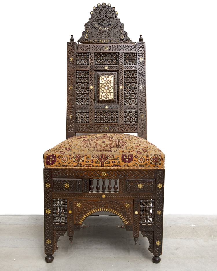 AN OTTOMAN MOTHER OF PEARL INLAID WOODEN CHAIR, TURKEY OR SYRIA EARLY 20TH CENTURY