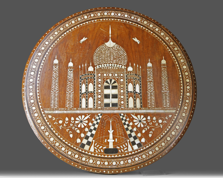 AN INDIAN BONE INLAID WOODEN TABLE, 20TH CENTURY
