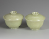 A PAIR OF CHINES JADE BOWLS AND A COVERS