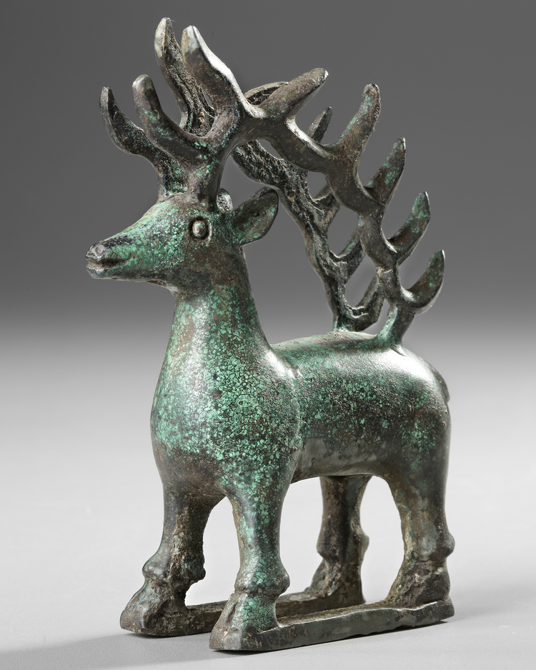 ORDOS-STYLE BRONZE SQUATTING DEER WARRING STATES PERIOD (475–221 BC)