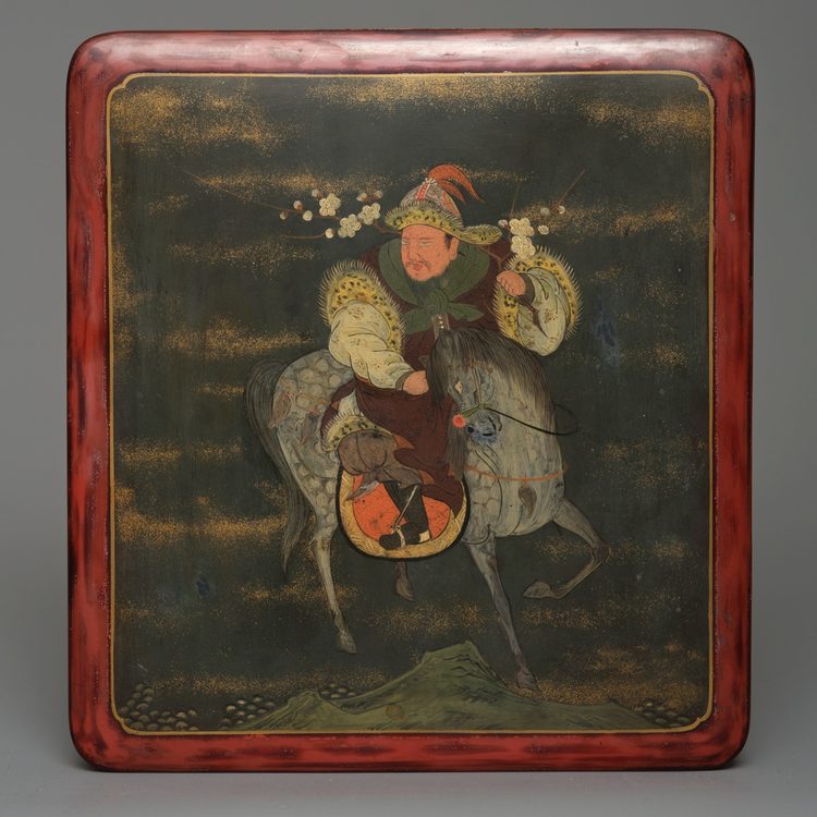 RARE LACQUERED SUZURIBAKO 硯箱 (WRITING BOX) HORSE RIDER