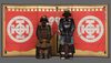 EXCEPTIONAL SET OF 2 EDO-PERIOD SUITS-OF-ARMOUR (YOROI), COMPLETE WITH 2 MATCHING FOLDING SCREENS (BYÔBU)