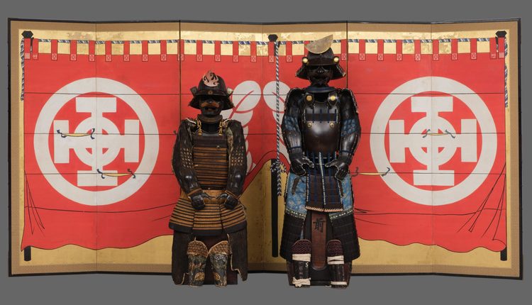 EXCEPTIONAL SET OF 2 EDO-PERIOD SUITS-OF-ARMOUR (YOROI), COMPLETE WITH 2 MATCHING FOLDING SCREENS (BYÔBU)