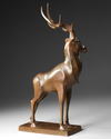 A JAPANESE LARGE BRONZE MUSCULAR STAG, TAISHO PERIOD (1912-1926)
