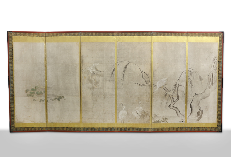 A JAPANESE SIX-PANEL SCREEN,  EDO PERIOD (1615–1868)