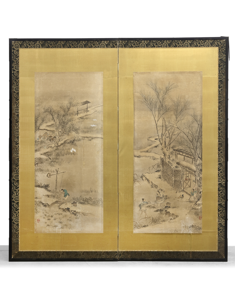 A JAPANESE TWO-PANEL SCREEN  19TH CENTURY – LATE EDO TO EARLY MEIJI PERIOD
