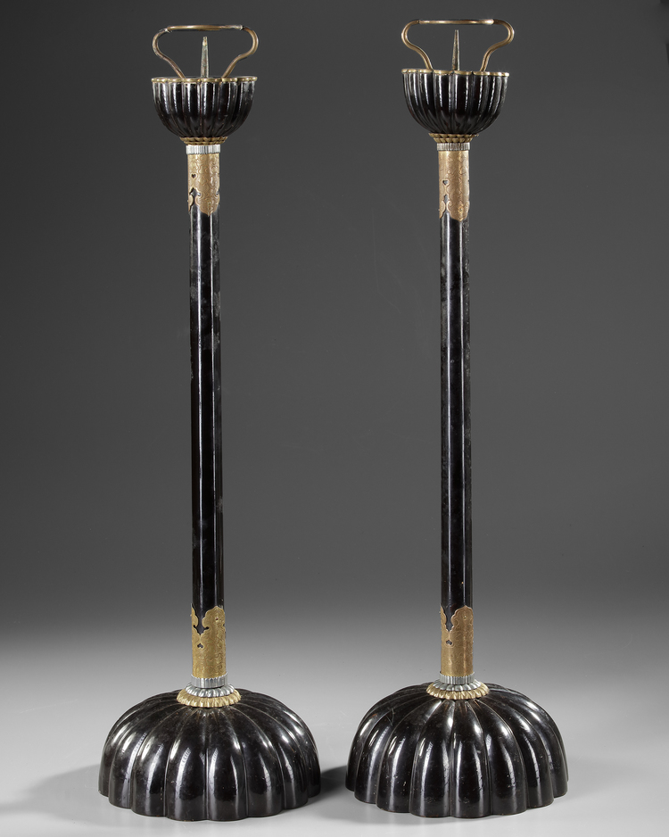 TWO STYLISH JAPANESE TEMPLE CANDLESTICKS, 19TH CENTURY