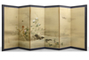 JAPANESE SIX-PANEL SCREEN WITH FLOWERS, BIRDS, AND RIVER LANDSCAPE, MEIJI PERIOD (1868–1912)