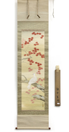 A JAPANESE SCROLL PAINTING OF A WHITE DOVE AND AUTUMN MAPLES