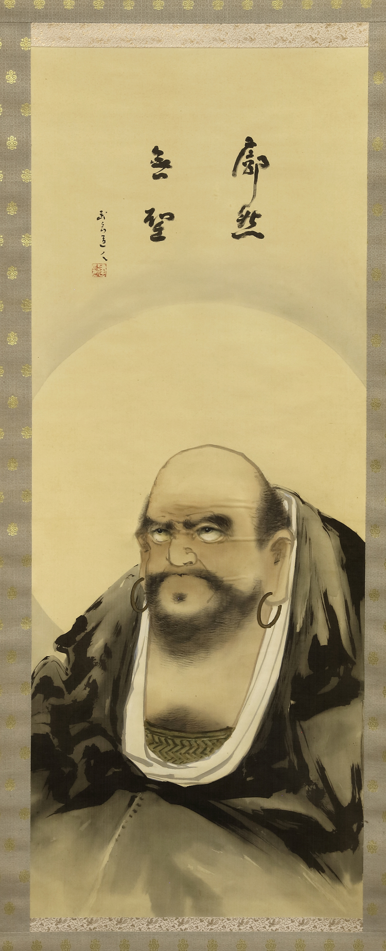 A JAPANESE SCROLL PAINTING OF DARUMA