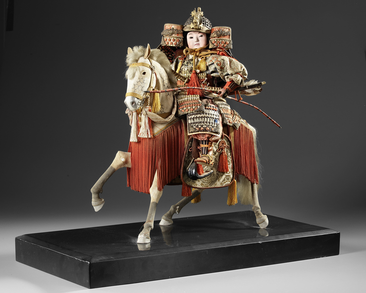 SAMURAI MOUNTED ATOP A WHITE HORSE, CIRCA 1900