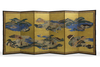 JAPANESE SIX-PANEL SCREEN –  GOLD LEAF LANDSCAPE WITH COURTLY SCENES, EDO PERIOD (1615–1868)