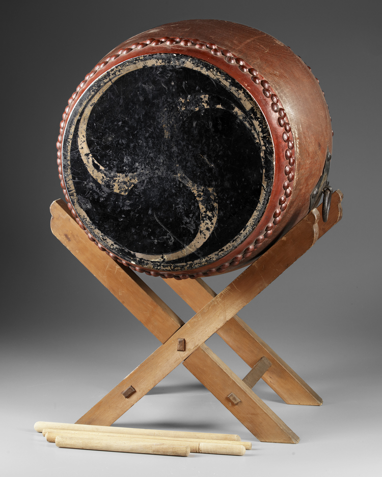 JAPANESE TAIKO DRUM WITH STAND,19TH CENTURY