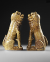 A JAPANESE SET OF TWO STONEWARE KOMAINU GUARDIAN DOGS, 19TH CENTURY