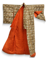 ELEGANT BROCADE KIMONO WITH VIBRANT ORANGE LINING, 20TH CENTURY
