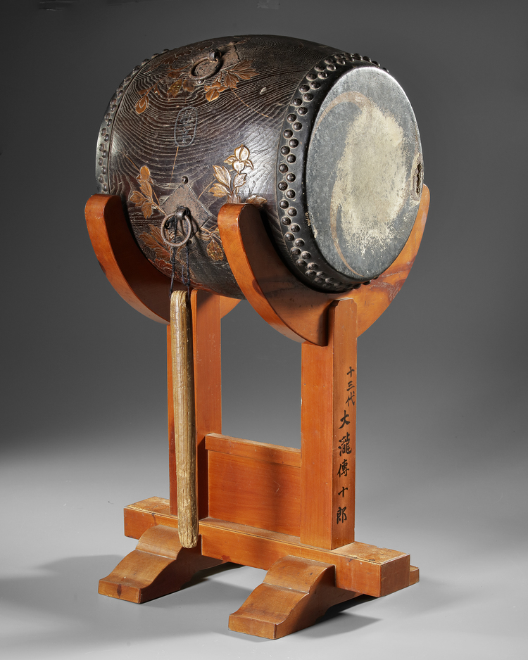 JAPANESE DRUM WITH STAND, 19TH CENTURY