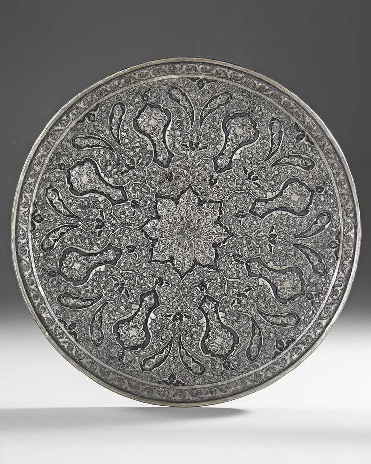 A PERSIAN TINNED COPPER TRAY, 20TH CENTURY